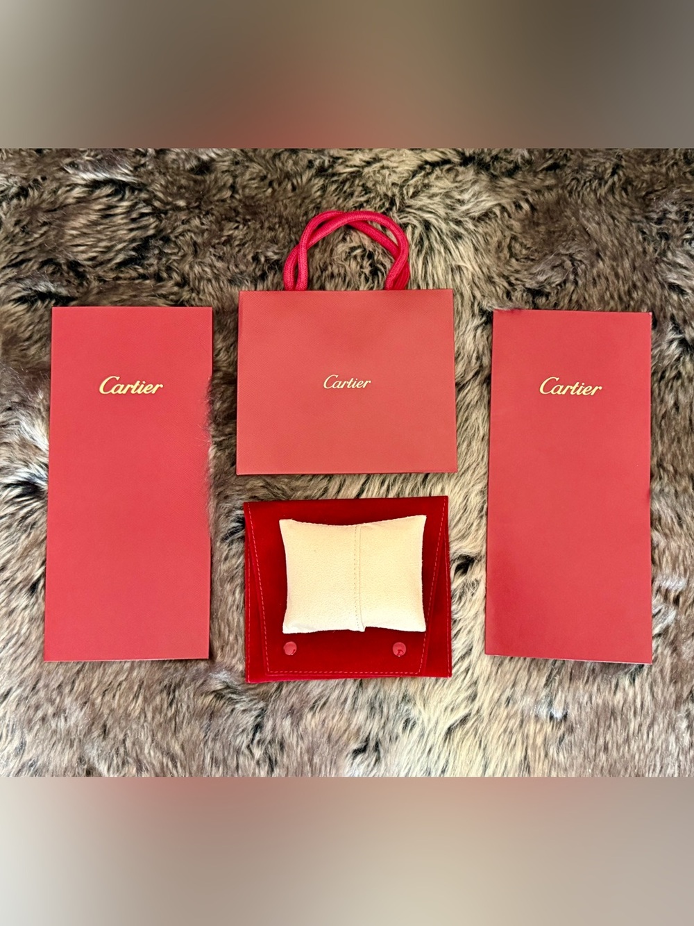 Authentic Cartier jewelry pouch w/pillow insert + bag + 2 receipt portfolios